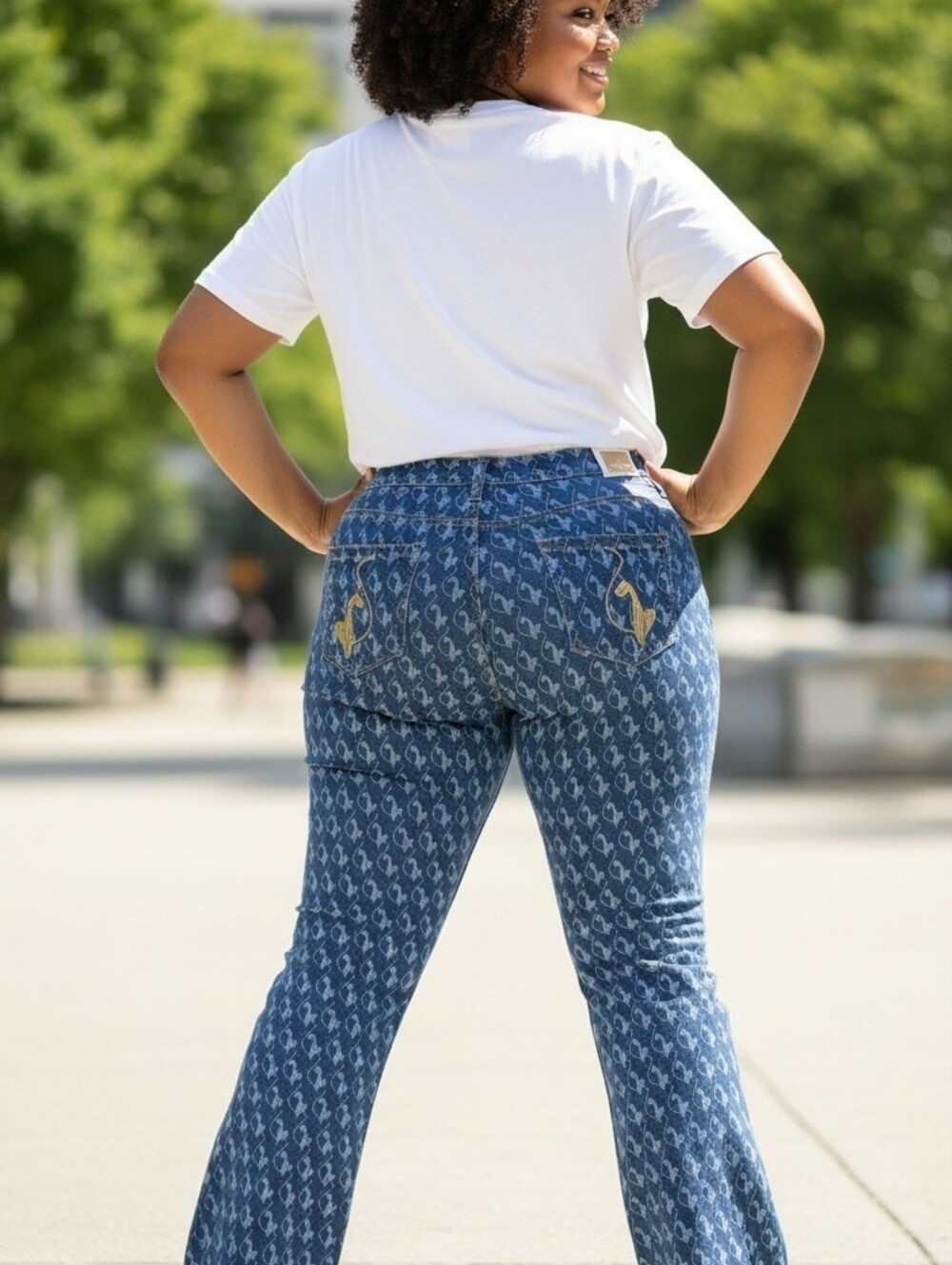 Womens Baby Phat Navy Blue Patterned Flare Jeans SZ 22